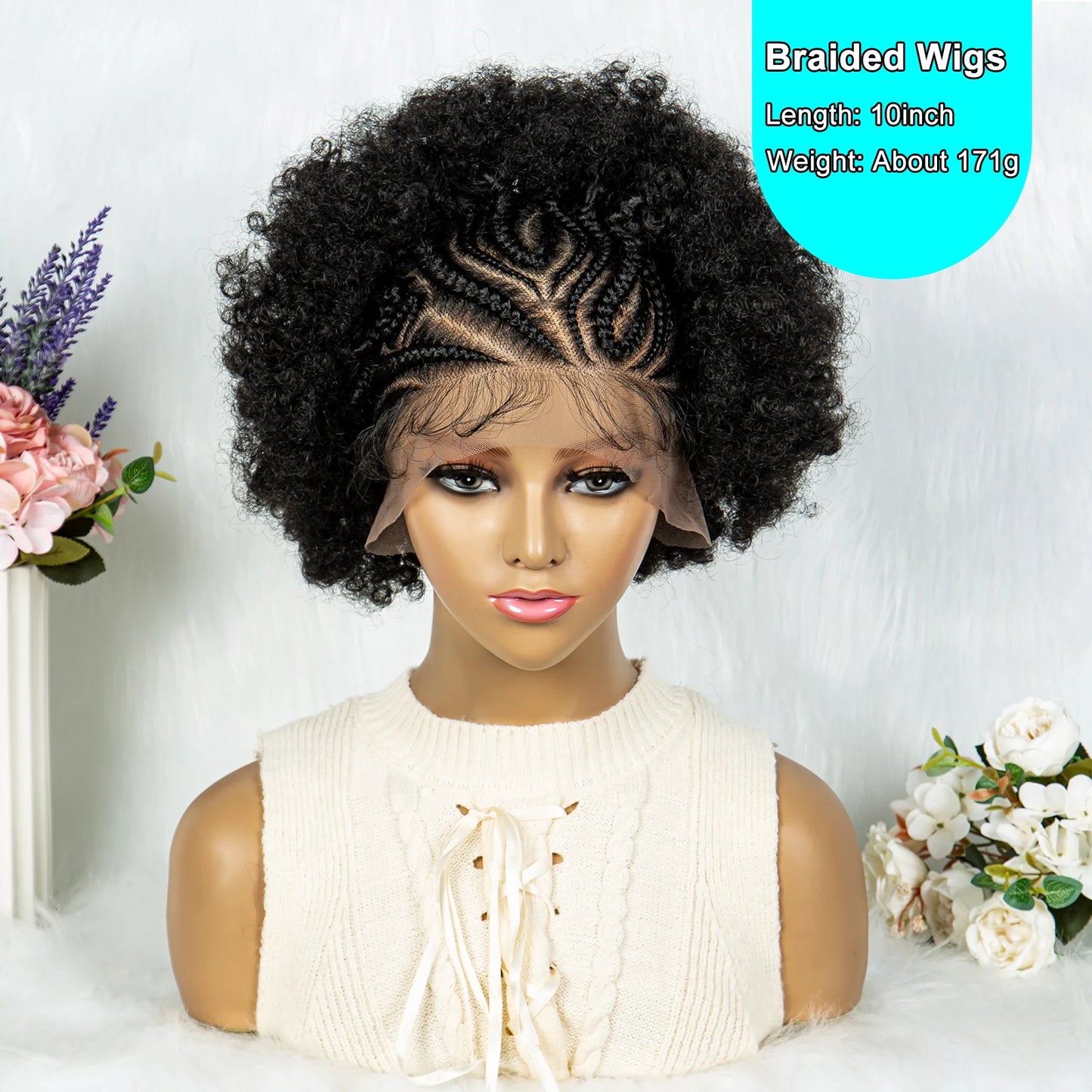 13x6 Braided Synthetic Lace Front Wig With Curly Baby Hair For Women.