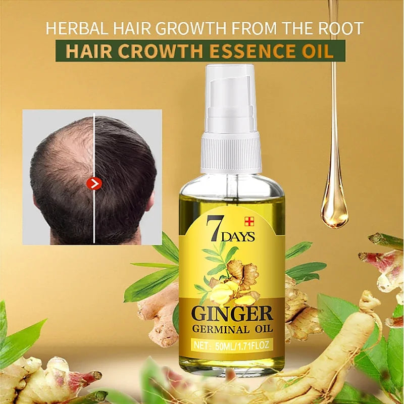 Ginger Hair Growth Products Fast Growing Essential Oil Natural Scalp Care Treatment Hair Loss Dry Damaged Repair Serum Men Women