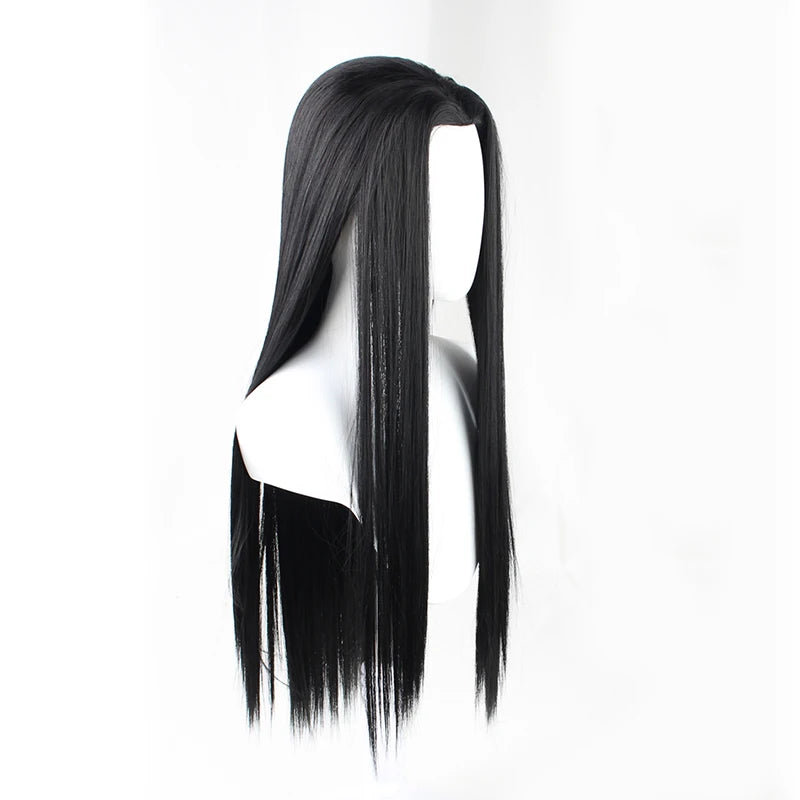 80cm Wigs 100cm Black Long Straight Centre Parting Widow's Peak Styled Heat Resistant Synthetic Hair Anime Cosply Wig + Wig Cap