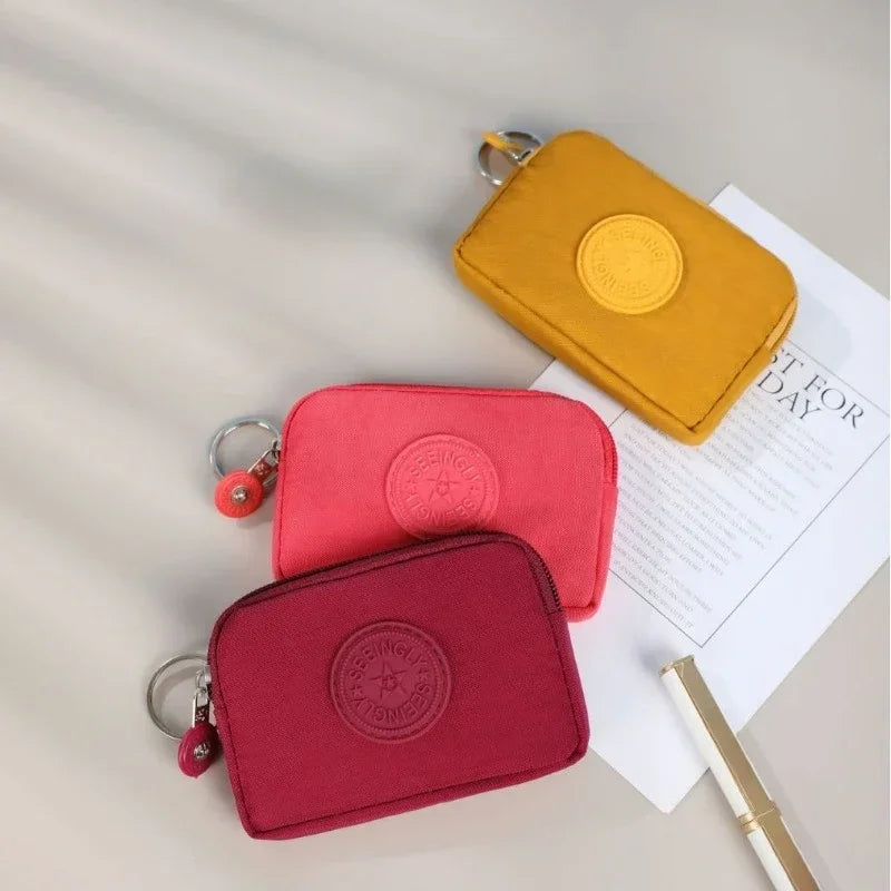 New Simple Zipper Coin Bags Wallet Cute Solid Color Small Square Waterproof Nylon Money Coin Bag Purses ID Credit Card Organizer