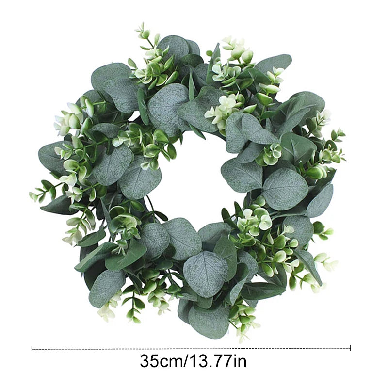 35Cm Green Leaf Eucalyptus Wreath Round Green Faux Leaf  Garland Patio Garden Porch Farmhouse Festival Celebration Vine Wreath