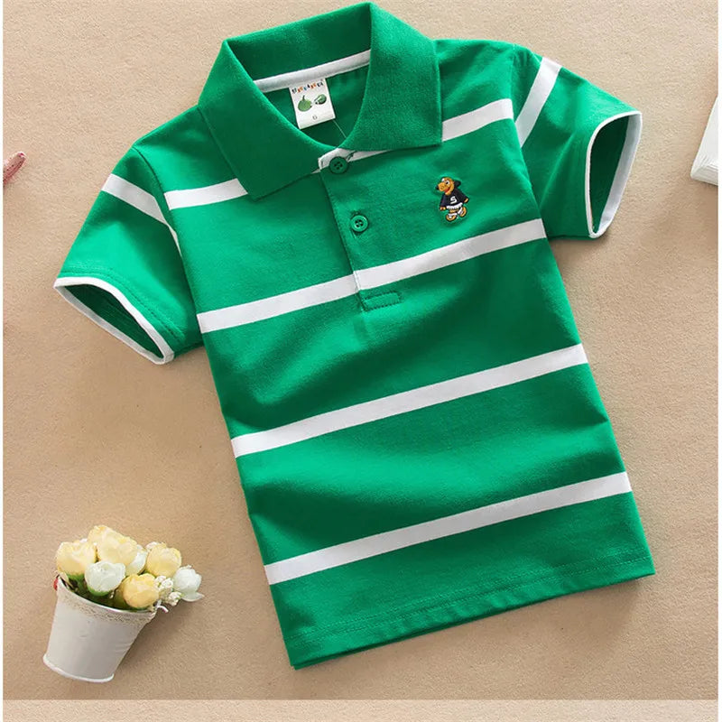 Jargazol T Shirt Kids Clothes Turn-down Collar Baby Boy Summer Top Tshirt Color Stripes Vetement Enfant Fille Camisetas Fnaf