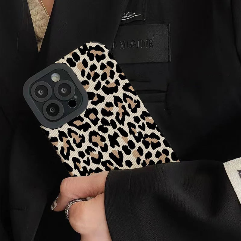 Creative Leopard Cow Silicone Leather Case For iPhone 15 14 13 Pro Max 11 12 Mini SE 7 8 Plus X XR XS MAX Soft Shockproof Cover