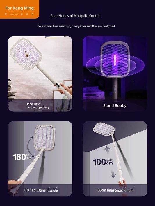 2024 New Arrival Kangming Electric Mosquito Swatter Rechargeable For Home Foldable Strong Fly Exterminate Mosquito Electric Net Racket Two-in-One