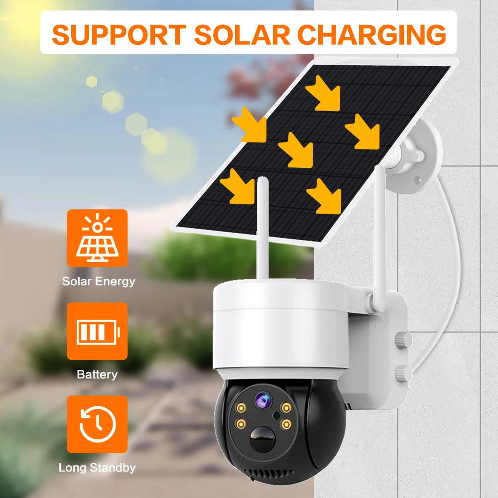 5MP WiFi Solar Camera Outdoor Night Vision PTZ IP Camera With Solar Panel Recharge Battery 2MP CCTV Video Surveillance Cameras