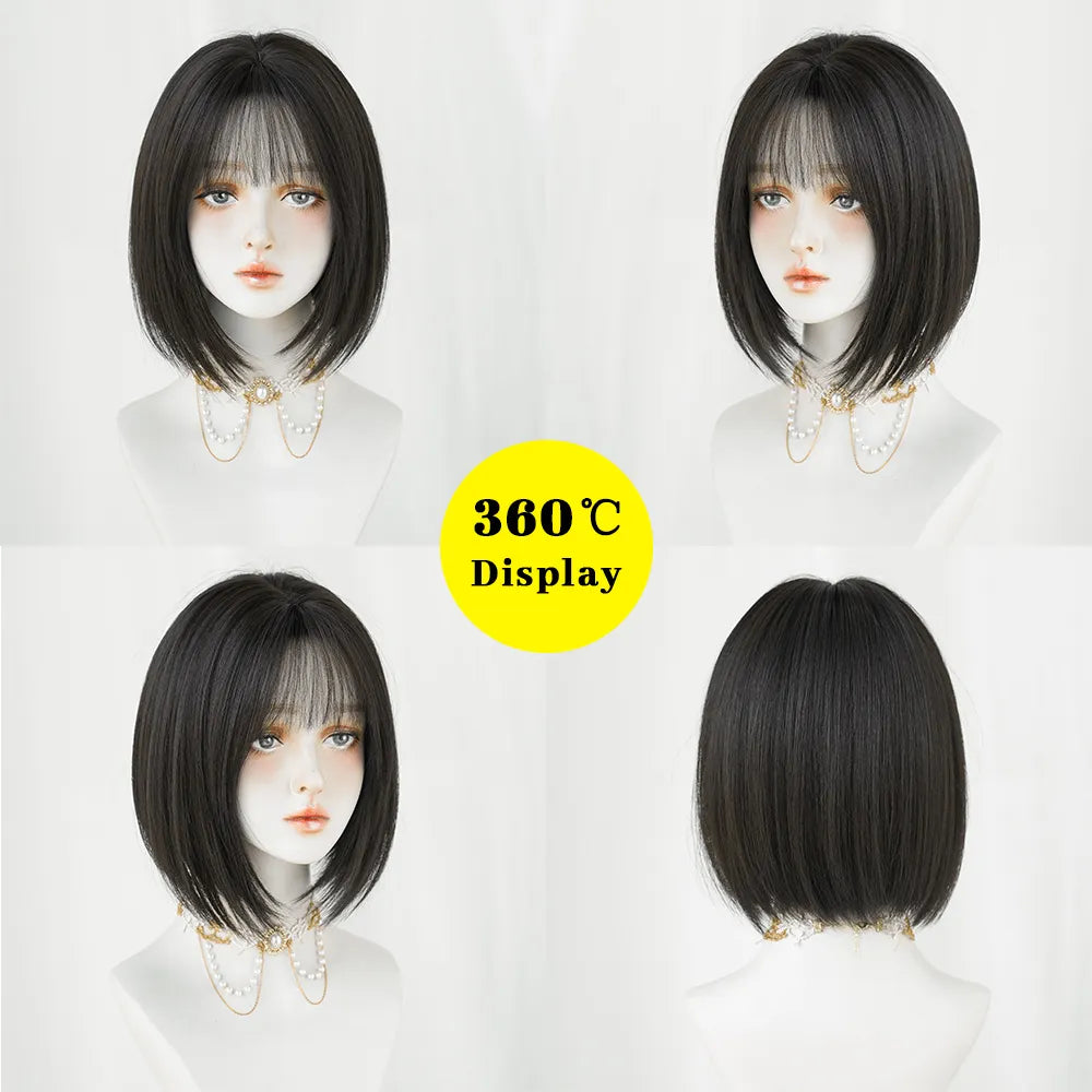 PARK YUN Short Straight Hair Women Wig With Dark brown Cospaly Daily Party Synthetic Wigs Heat Resistant Fiber Natural Fake Hair