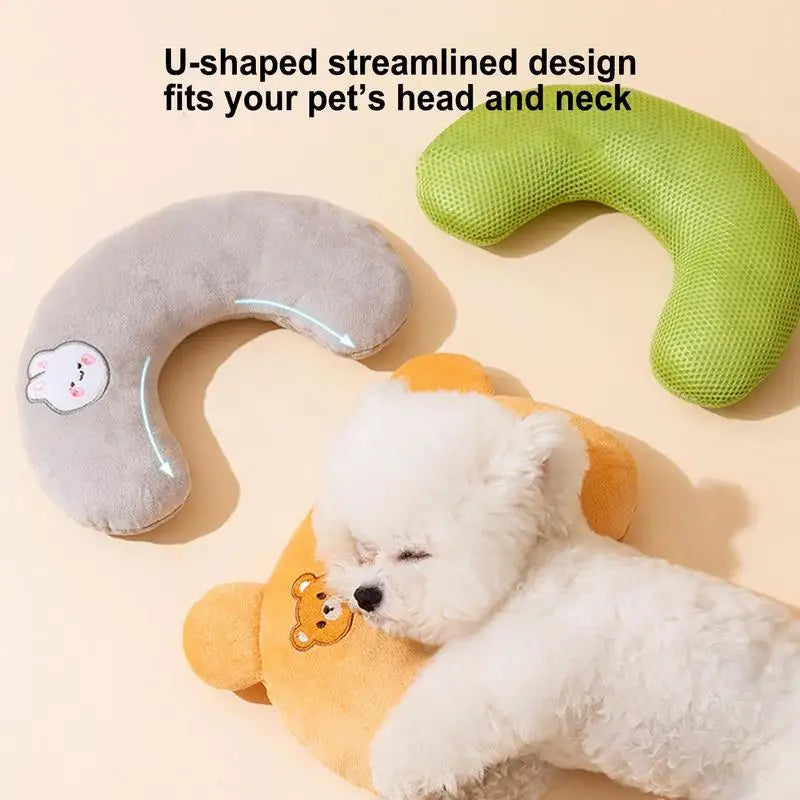 Pet Sleeping Pillow Ultra Soft Fluffy U-Shape Design Rabbit Dog Cat Bed Pillow Calming Toy Pet Supplies For Joint Relief