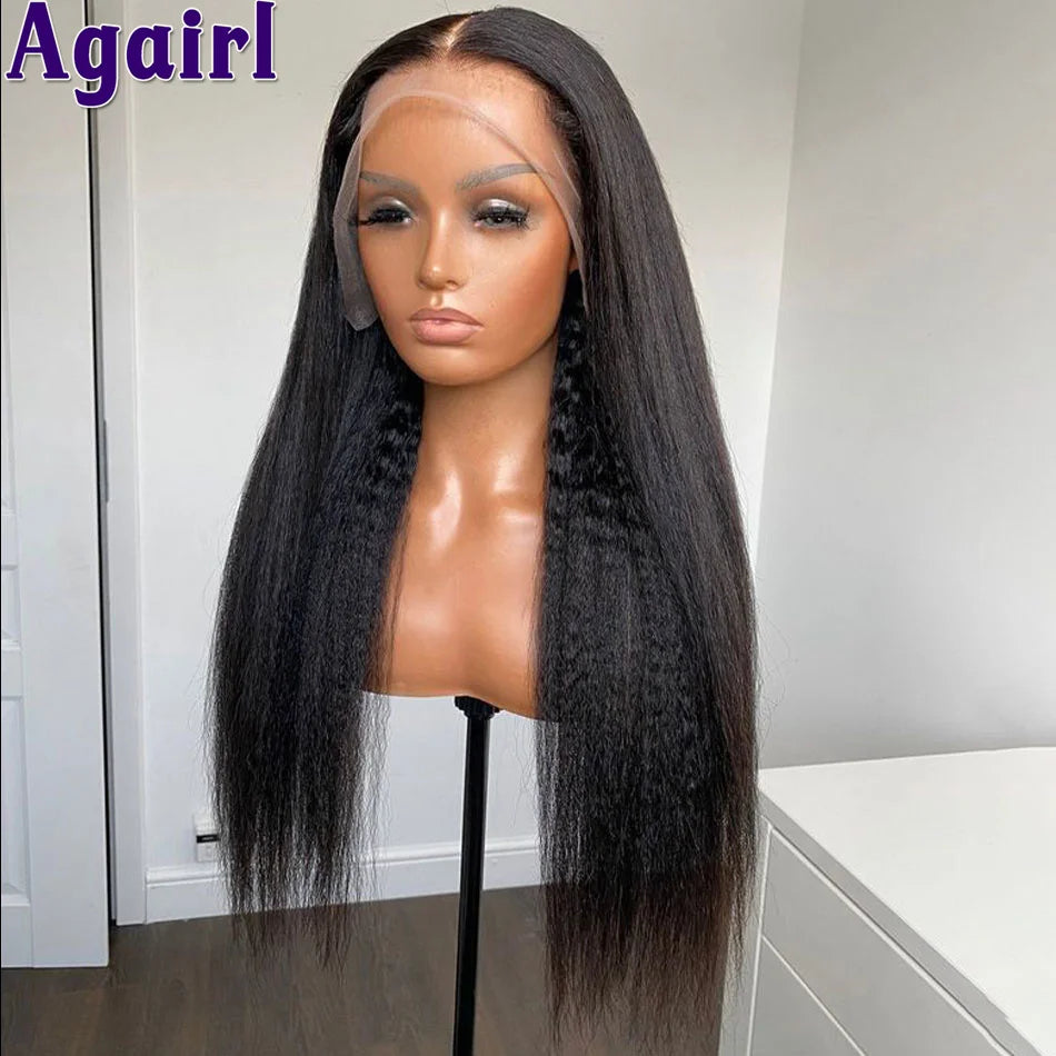 180% Orange Brown Yaki Kinky Straight Human Hair Wigs 13x4 13x6 HD Lace Frontal Wig Pre Plucked Glueless 6x4 Lace Wigs for Women