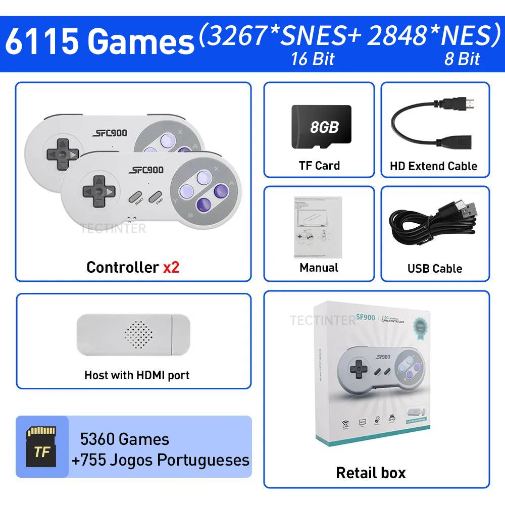 SF900 Video Game Console For Super Nintendo SNES NES Built in 6100 Games HDMI-Compatible TV Game Stick Handheld Game Player