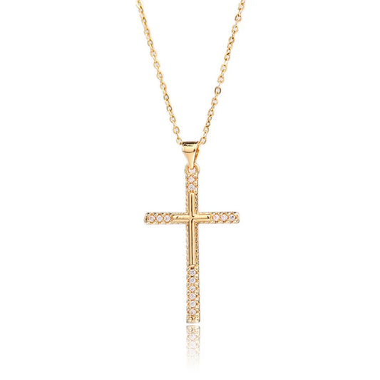 Koaem Fashion Jewelry Pendants Zircon Pendant Cross Necklace Hip Hop Real Gold Plated Necklace for Women