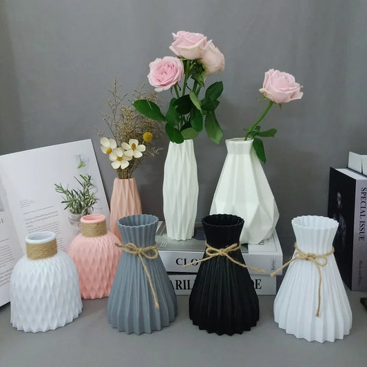 Nordic New Flower Vase Home Decor Plastic Vases Imitation Ceramic Unbreakable Flower Basket for Wedding Modern Room Home Decor