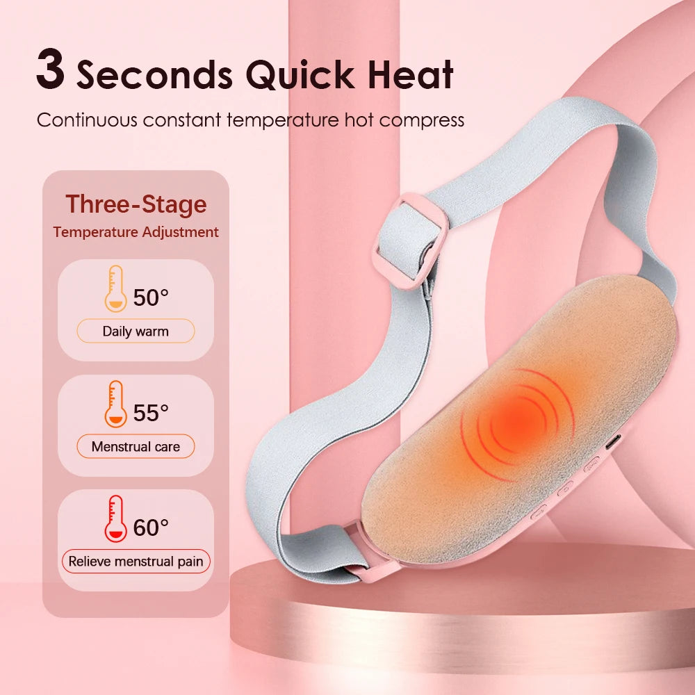 Rechargeable Electric Period Cramp Massager with Vibrator Heating Belt for Menstrual Relief Pain