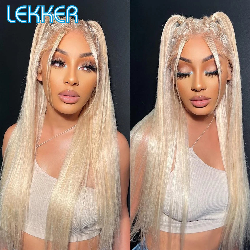 Lekker Gold Blonde Bone Straight 13x6x1 T Lace Front Human Hair Wig For Women Pre Plucked Brazilian Remy Hair Glueless 613 Wigs