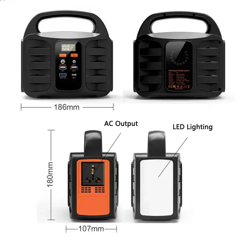 Portable Power Station 220V 150W AC DC Outdoor 315WH Solar Generator 42000mAh/3.7V Battery Emergency Power Supply