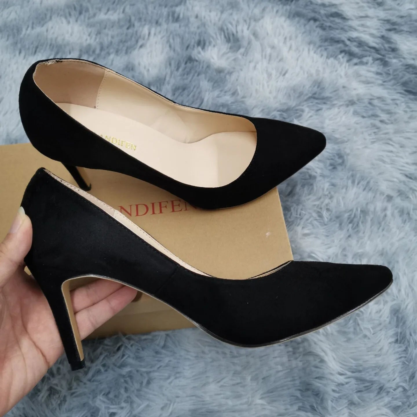 LOSLANDIFEN Classic Sexy Pointed Toe 8cm Mid High Heels Women Pumps Faux Suede Party Dress Wedding Shoes Big Size 10 Color