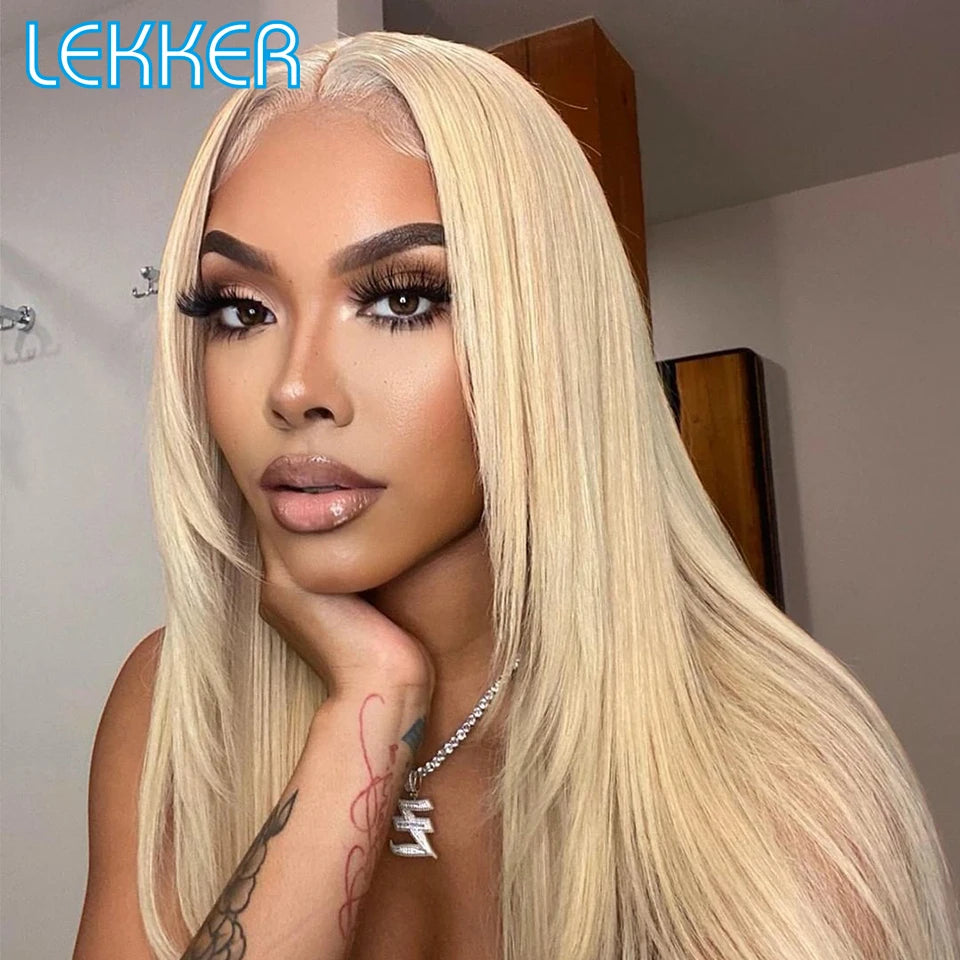 Lekker Gold Blonde Bone Straight 13x6x1 T Lace Front Human Hair Wig For Women Pre Plucked Brazilian Remy Hair Glueless 613 Wigs