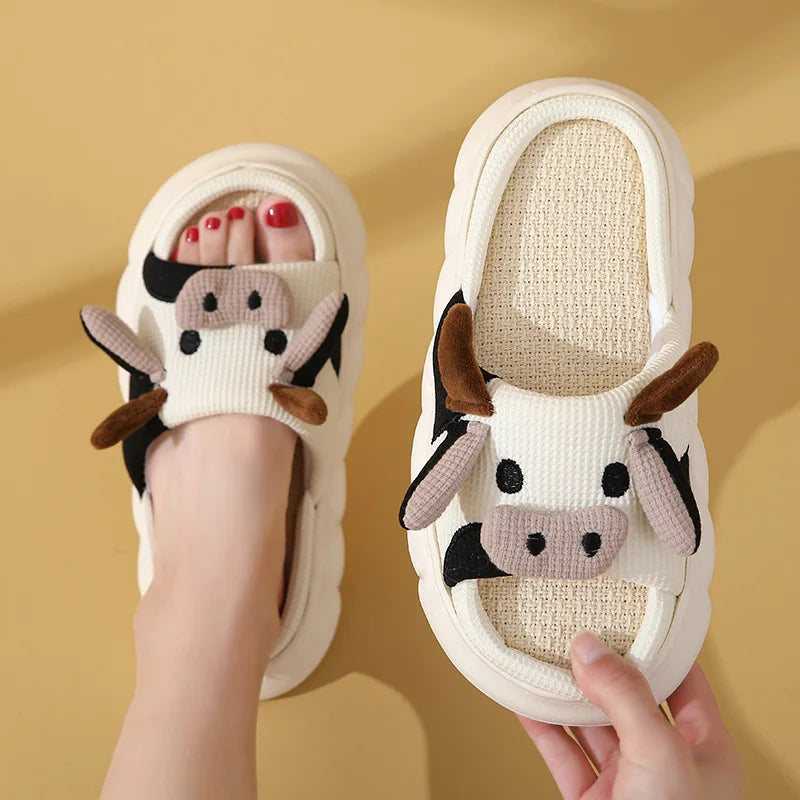 Cute Animal Slipper For Women Girls Fashion Kawaii Fluffy Winter Warm Slippers Woman Cartoon Milk Cow House Slippers Funny Shoes