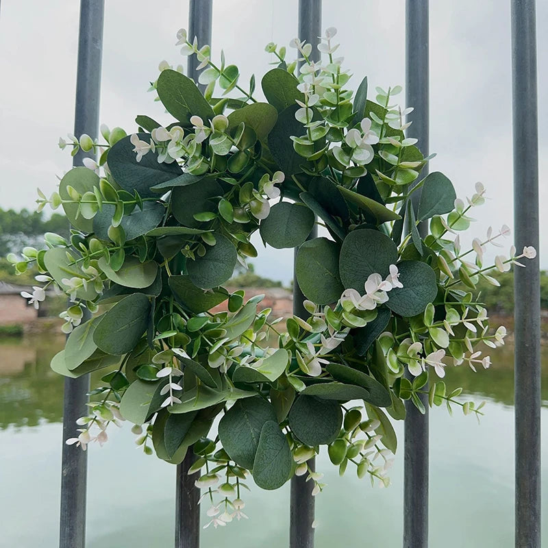 35Cm Green Leaf Eucalyptus Wreath Round Green Faux Leaf  Garland Patio Garden Porch Farmhouse Festival Celebration Vine Wreath