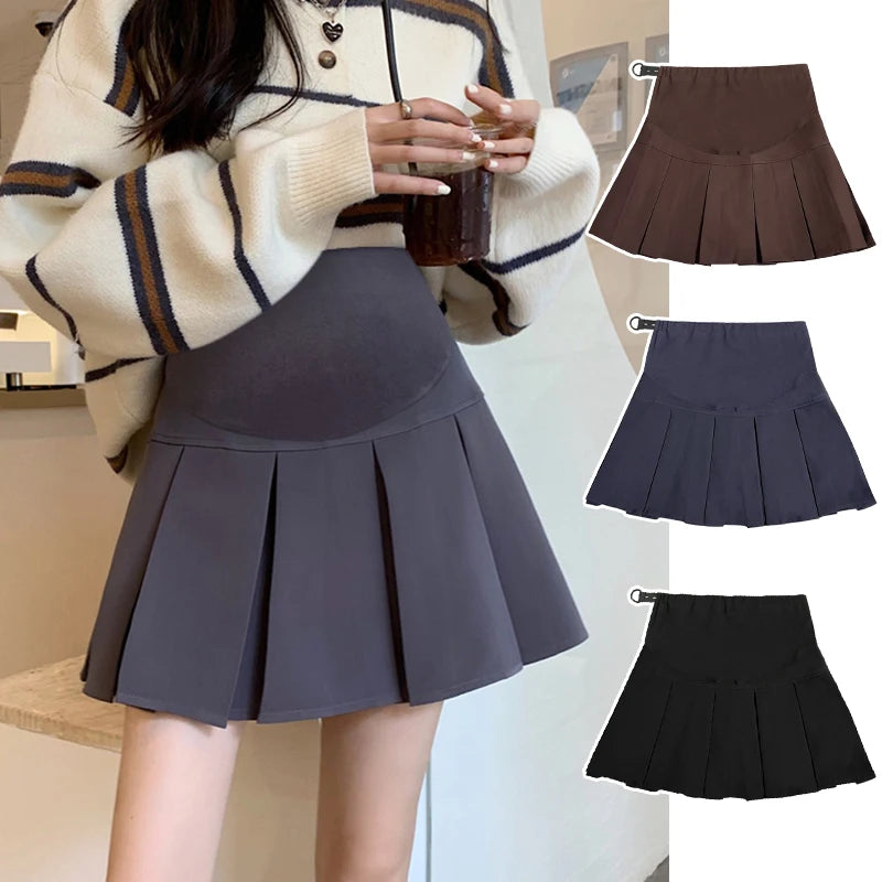 1030#  Autumn Winter Woolen Maternity Skirts Pleated A Line Elastic Waist Belly Clothes for Pregnant Women Hot Pregnancy Shorts