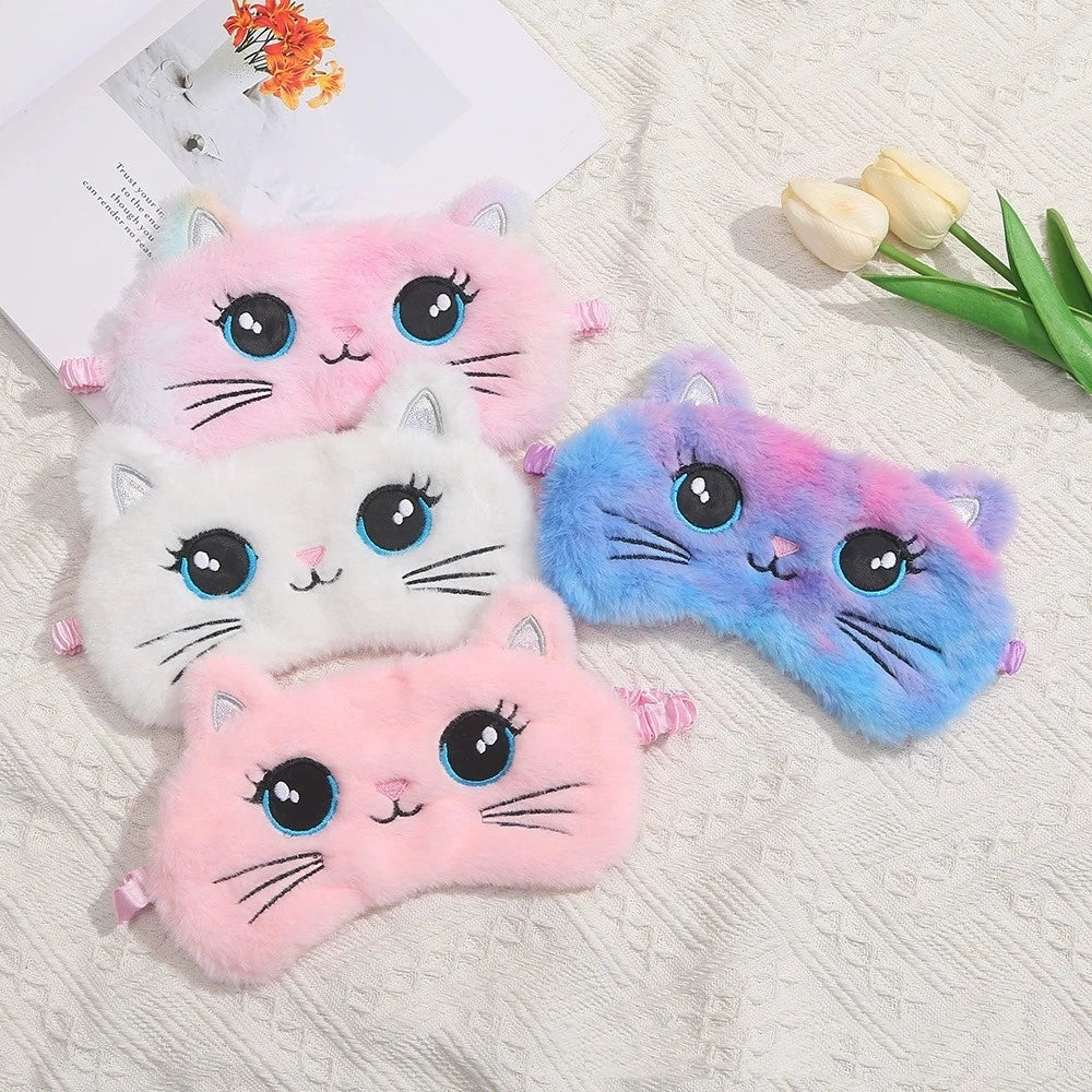 2023 Cute Plush Sleeping Mask Big Eyes Plush Eye Patch Kids Cat Shading Eye Mask Travel Rest Sleeping Aid Eyepatch