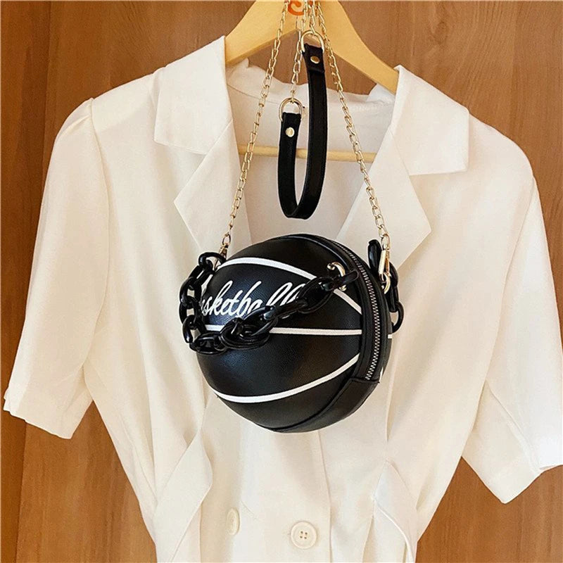 Personalized Basketball Bag Women Chains Handbags Letters Print Shoulder Messenger Bags Female Mini Round Tote Small Bags