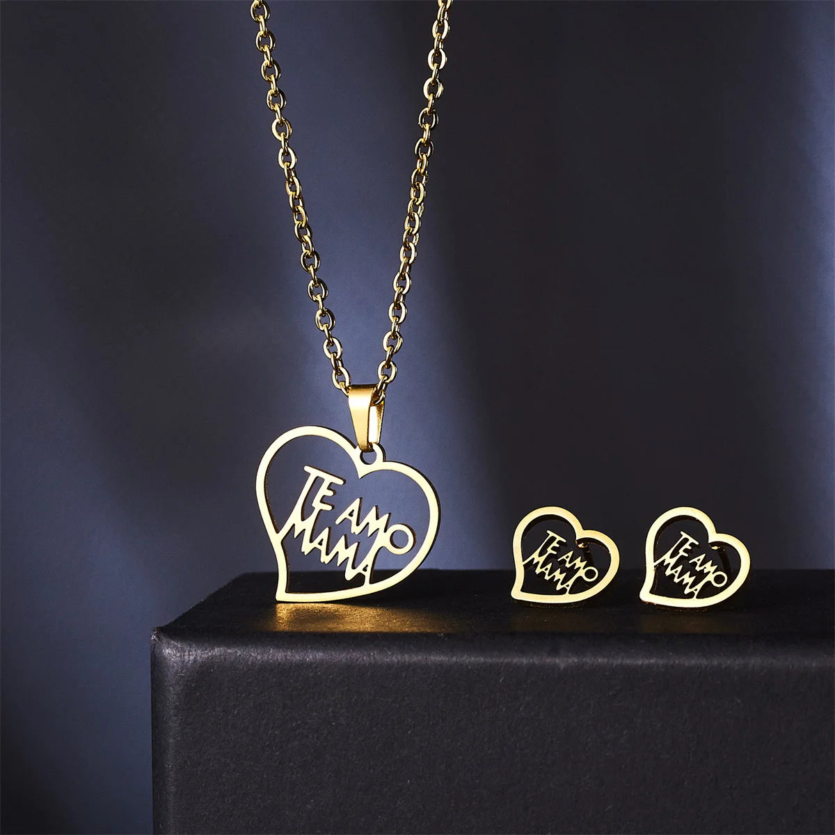 Stainless Steel Gold Color Mother's Day Jewelry Set For Women Hollow Heart Flower Mama Necklace Earrings Thanksgiving Day Gifts