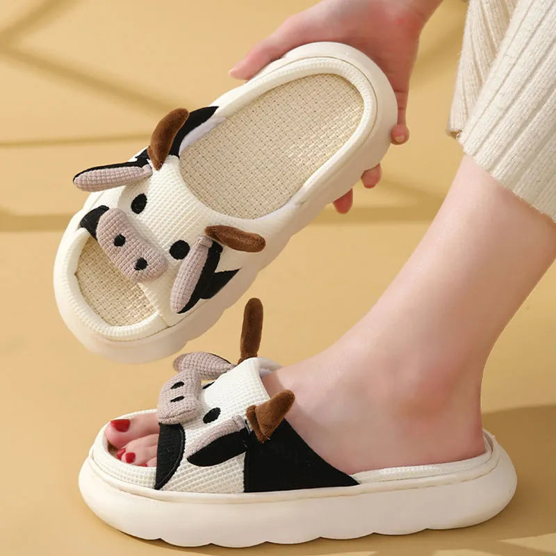 Cute Animal Slipper For Women Girls Fashion Kawaii Fluffy Winter Warm Slippers Woman Cartoon Milk Cow House Slippers Funny Shoes