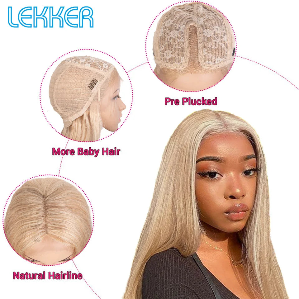 Lekker Gold Blonde Bone Straight 13x6x1 T Lace Front Human Hair Wig For Women Pre Plucked Brazilian Remy Hair Glueless 613 Wigs