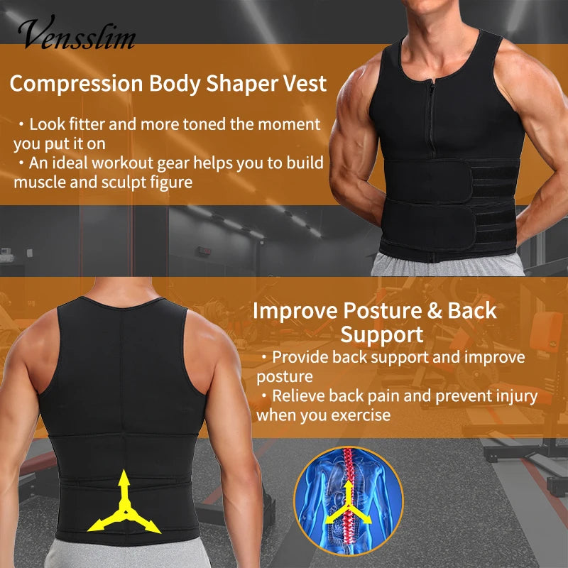 Men's Body Shaper Waist Trainer Sauna Vest Double Belt Sweat Shirt Corset Top Abdomen Slimming Shapewear Fat Burn Fitness Suits