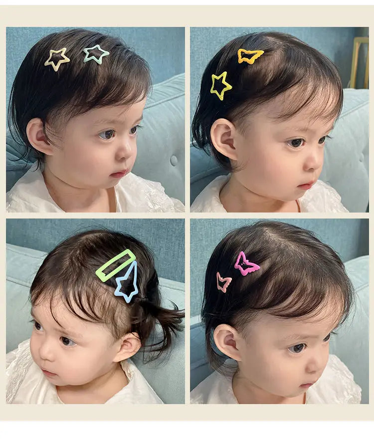 8 Pcs Children Cute Colors Geometric Stars Heart Ornament Hair Clips Girls Lovely Sweet Hairpins Kid Hair Accessories