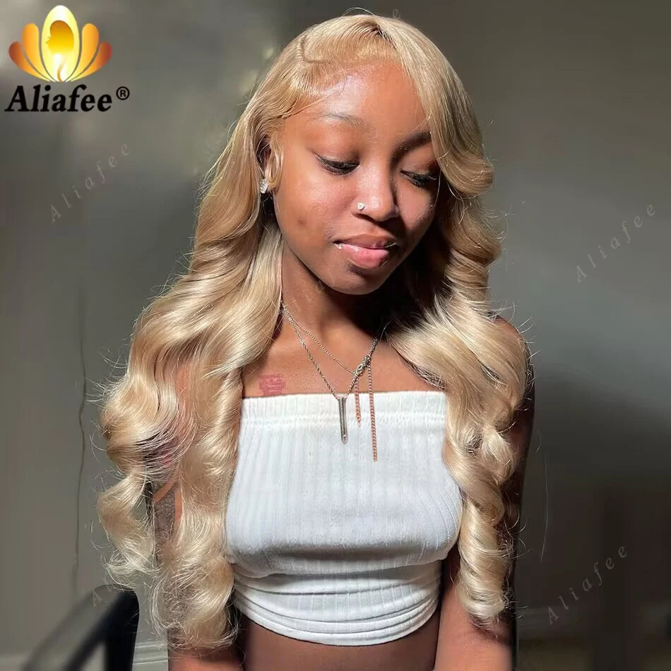 Honey Blonde Body Wave 13X6 Lace Frontal Wig Transparent PrePlucked Highlight Colored 13X4 Lace Front Human Hair Wigs For Women