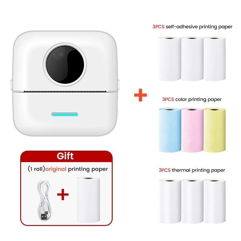 Portable Mini Printer Label Thermal Printer Self-adhesive Sticker Color Paper Wireless Bluetooth for Mobile Phone Photo Printing