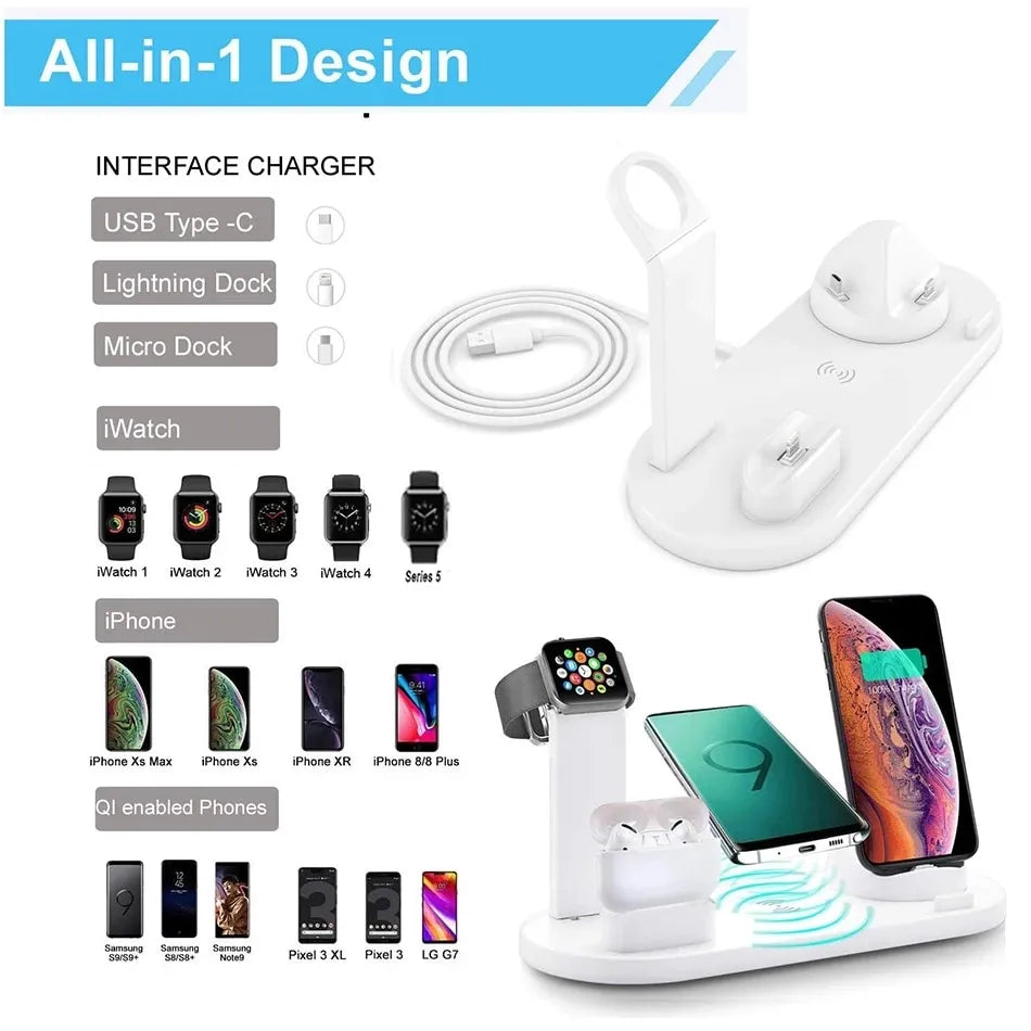 5 In 1 Wireless Charger Stand Pad For iPhone 15 14 13 12 11 X Apple Watch Airpods Desk Phone Chargers Fast Charging Dock Station