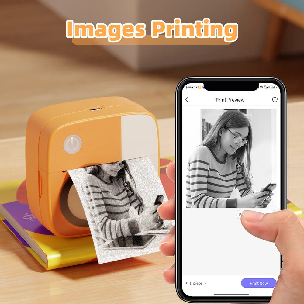 Mini Printer Portable Label Sticker Thermal Printer Self-adhesive Color Paper Photo Wireless Bluetooth Printing For Phones Print