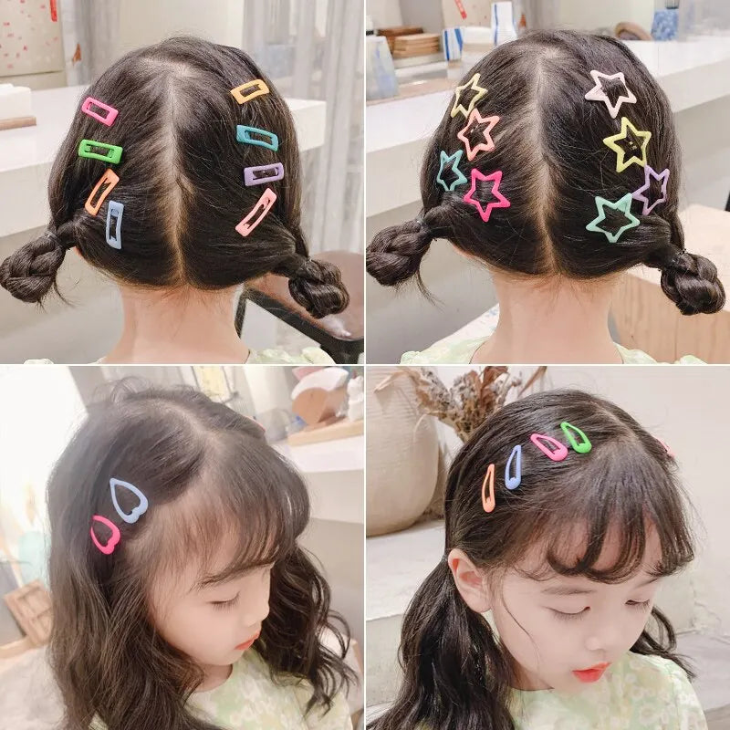 8 Pcs Children Cute Colors Geometric Stars Heart Ornament Hair Clips Girls Lovely Sweet Hairpins Kid Hair Accessories