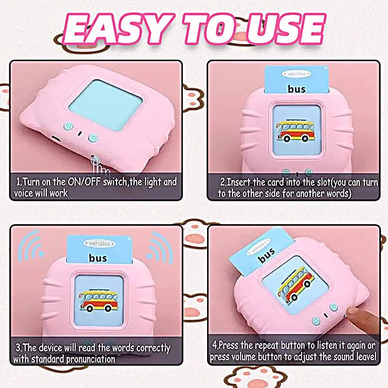 Early Education Flash Card Machine Cat Shape Learning Talking Language English Electronic Audio Book Toy Children Birthday Gift