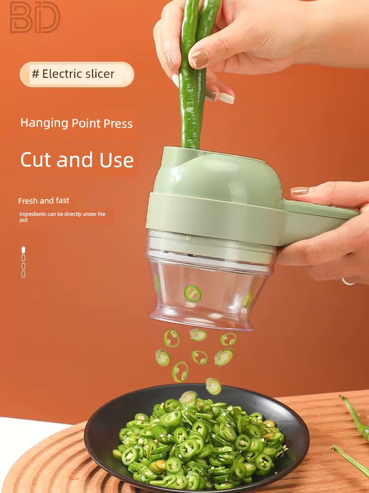 Handheld Side Dish Cooking Machine Chopping Pepper Circle Chopped Green Onion Chopper Cut Ginger Powder Garlic Slice Vegetable Cutter Electric Garlic Grinder