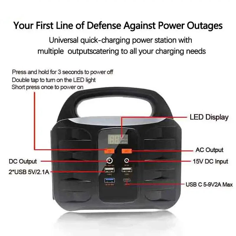 Portable Power Station 220V 150W AC DC Outdoor 315WH Solar Generator 42000mAh/3.7V Battery Emergency Power Supply