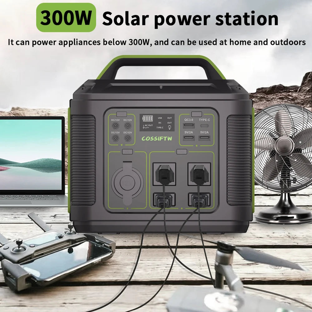 COSSIFTW Portable Power Station 300W 110V 220V Solar Generator 80000mAh Emergency Lifepo4 Battery for Home Outdoor Camping RV