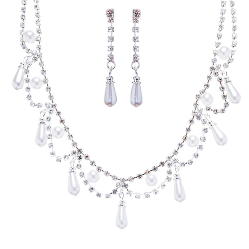 Bridal Wedding Jewelry Set Crystal Rhinestone Pearl DG