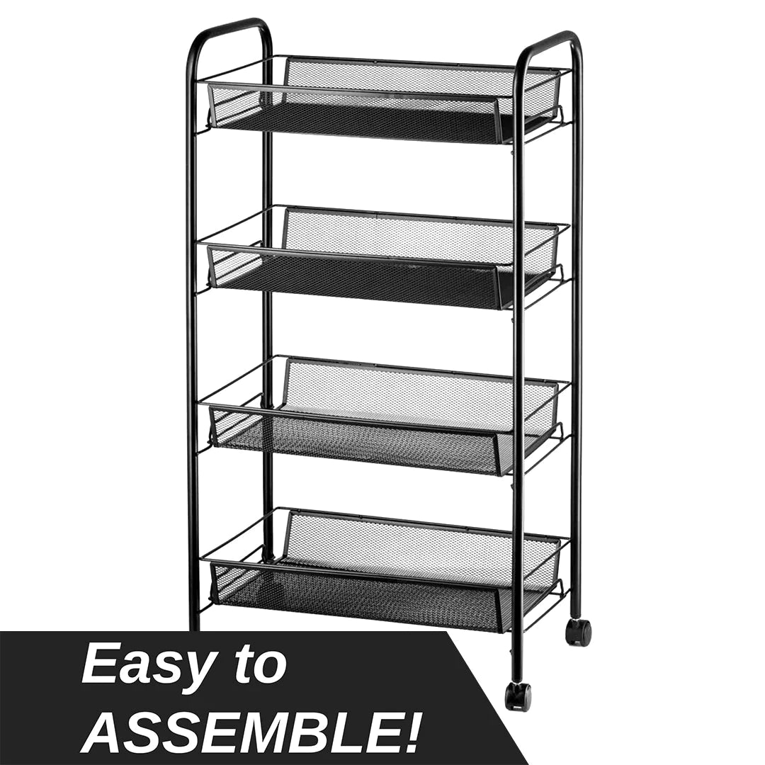 4-Tier Metal Rolling Storage Cart with Baskets - Office and Home Organizer