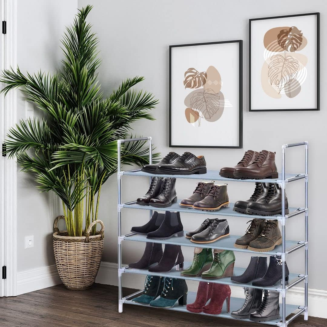 Shoe Rack Organizer 5 Tier , Space Saving, Easy Storage Shoe Organizer Stand for Closets, Entryways, and Bedrooms