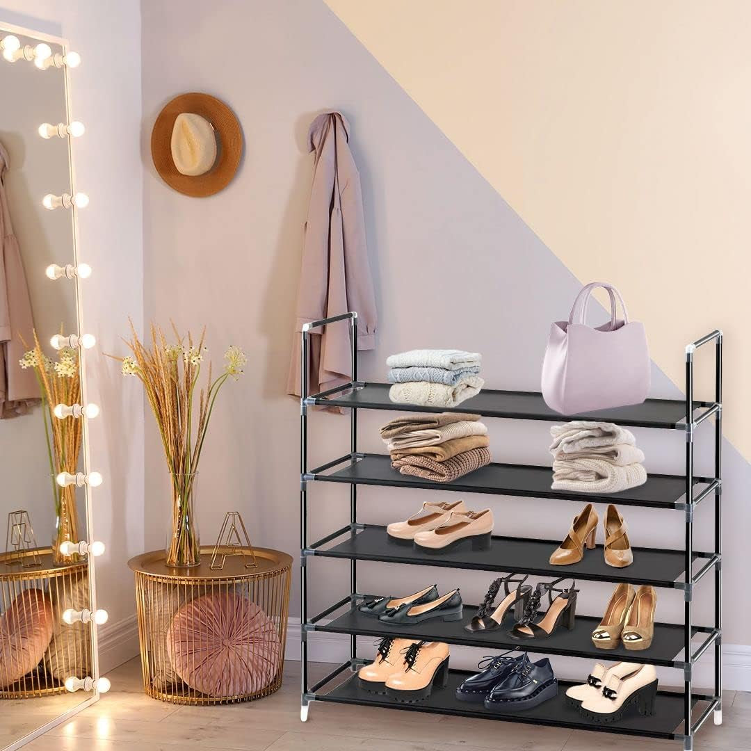 Shoe Rack Organizer 5 Tier , Space Saving, Easy Storage Shoe Organizer Stand for Closets, Entryways, and Bedrooms