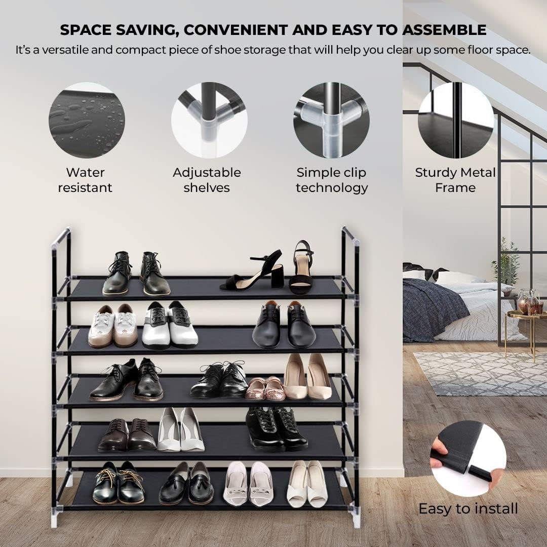 Shoe Rack Organizer 5 Tier , Space Saving, Easy Storage Shoe Organizer Stand for Closets, Entryways, and Bedrooms