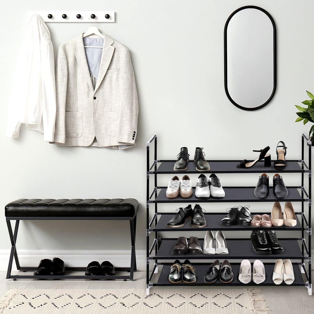 Shoe Rack Organizer 5 Tier , Space Saving, Easy Storage Shoe Organizer Stand for Closets, Entryways, and Bedrooms