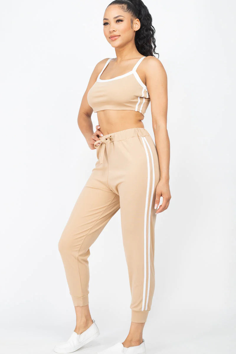 Side Striped Crop Top and Leggings Sets (CAPELLA)