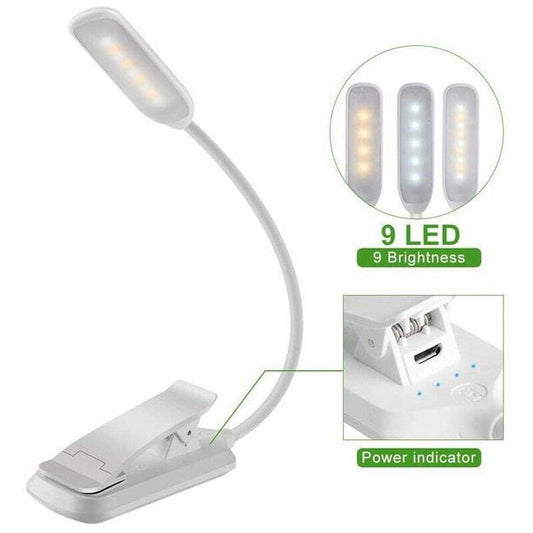 Eye-Caring 9 LED Clip-On Book Light for Reading in Bed, Light with 5 Brightness X4 4 Warm Yellow