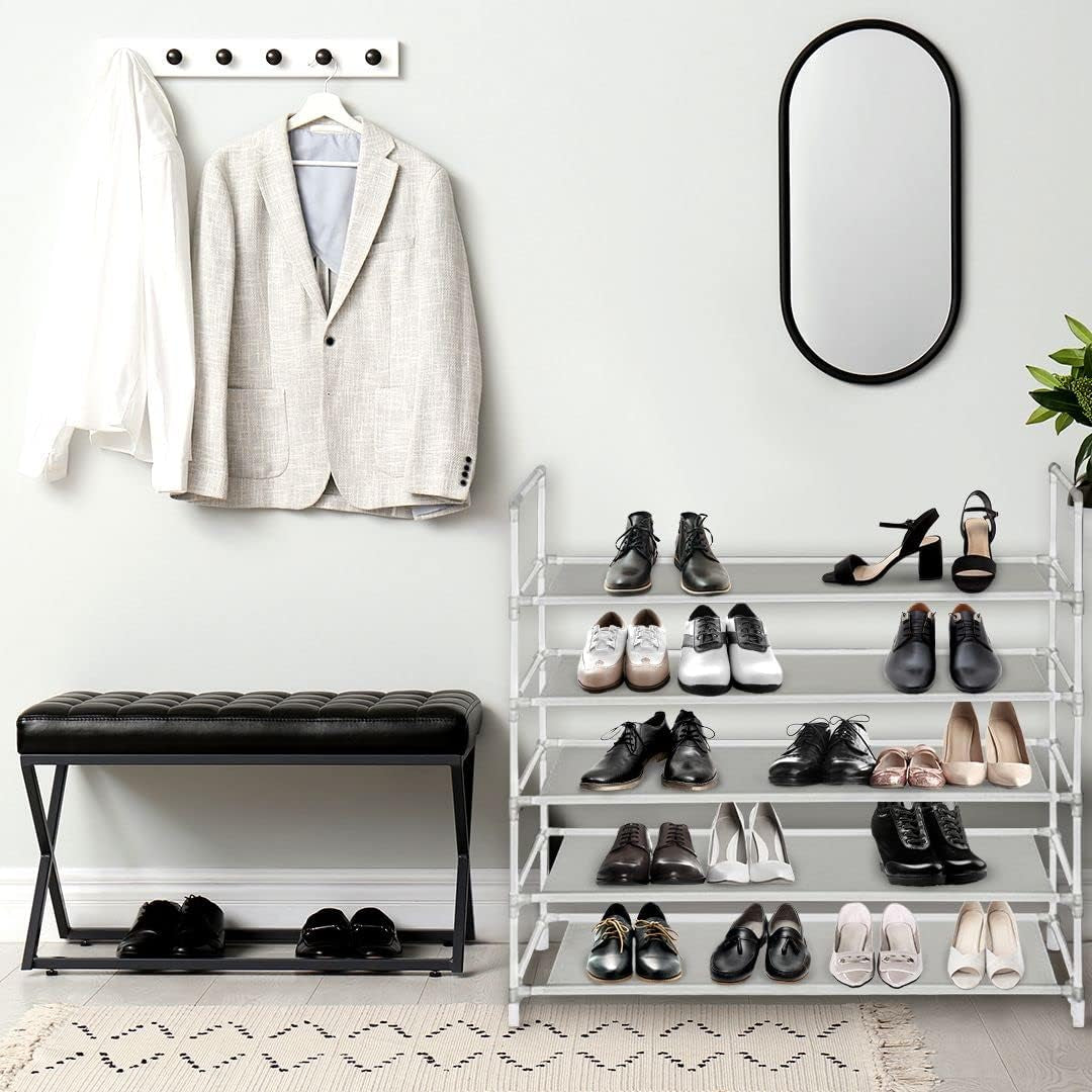 Shoe Rack Organizer 5 Tier , Space Saving, Easy Storage Shoe Organizer Stand for Closets, Entryways, and Bedrooms