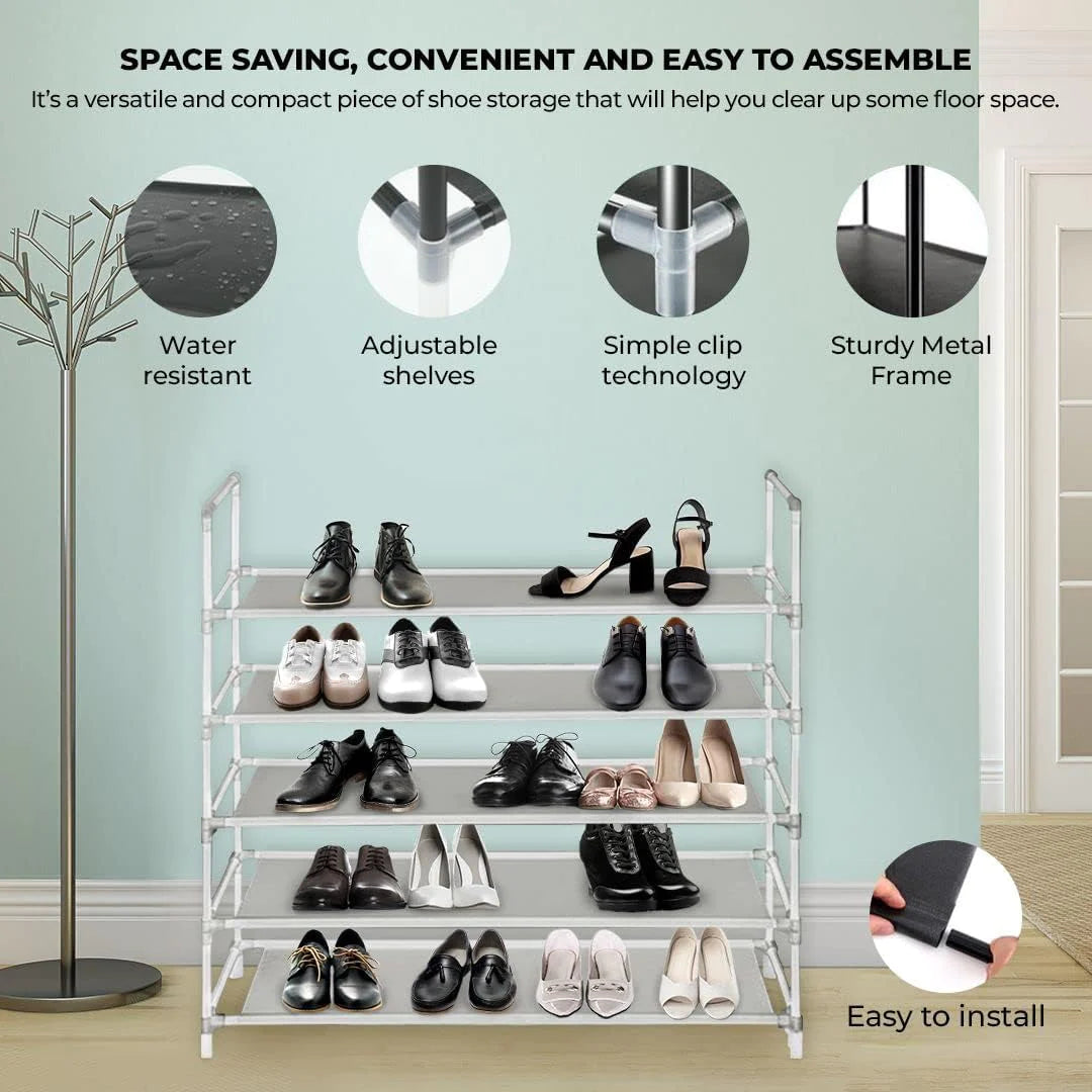 Shoe Rack Organizer 5 Tier , Space Saving, Easy Storage Shoe Organizer Stand for Closets, Entryways, and Bedrooms