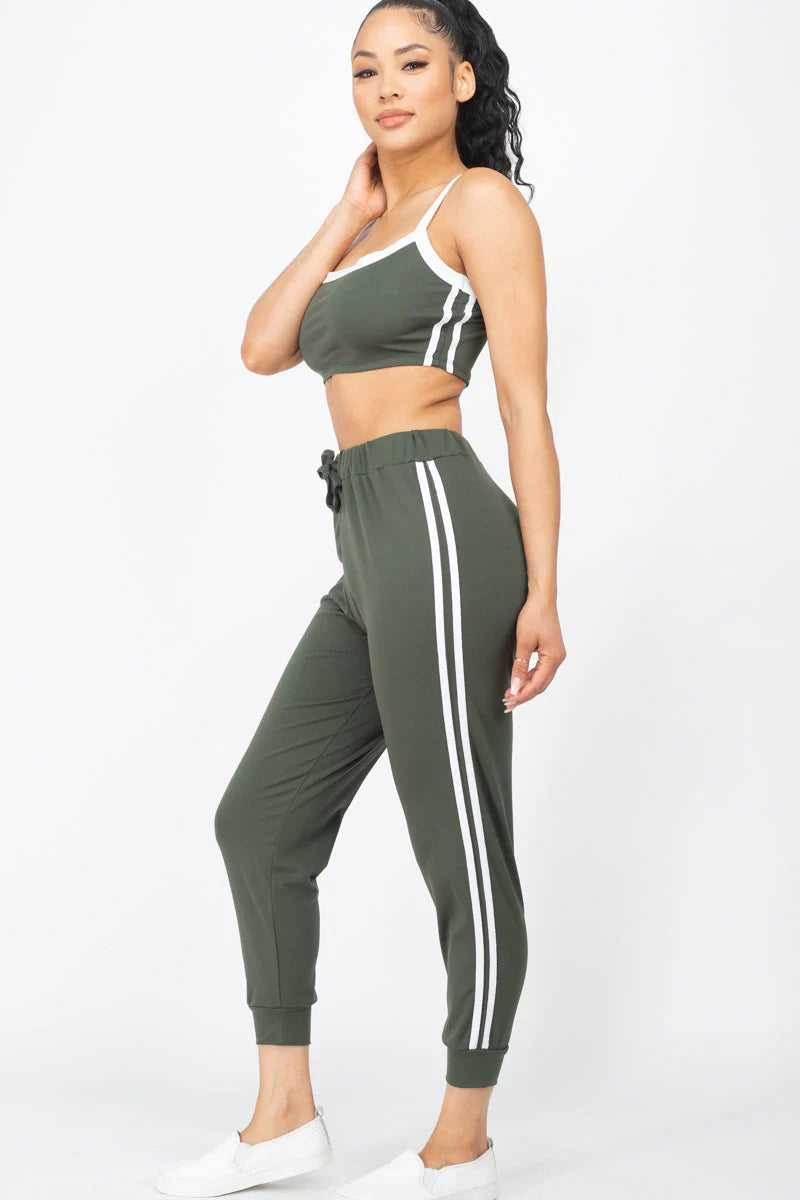 Side Striped Crop Top and Leggings Sets (CAPELLA)